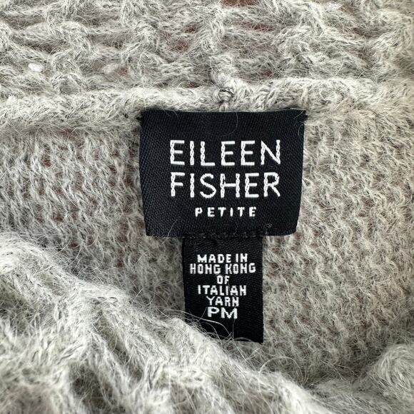 Eileen Fisher Wool Blend Medium Petite Gray Knit Turtle Neck Cowl Sweater Women - Picture 6 of 7